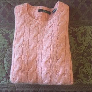 Folio NY Cashmere Boat / crew Neck Long Sleeve pink salmon Sweater. Size Large